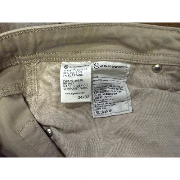 AG Adriano Goldschmied The Graduate Tailored Leg Khaki Pants Mens 34x32 1174SUD
